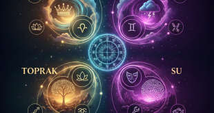 12 burcun karakter analizini ve dört elementi temsil eden estetik astroloji rehberi görseli.